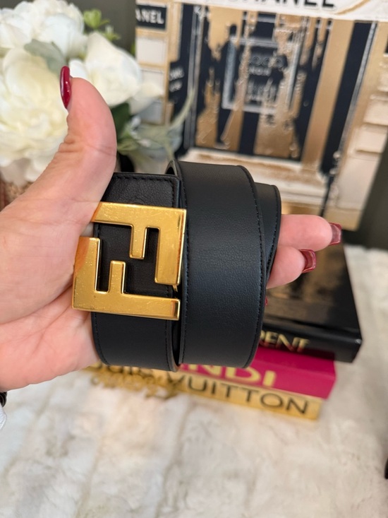 Fendi Reversible Logo Belt in Brown Monogram with Gold Buckle main image 5